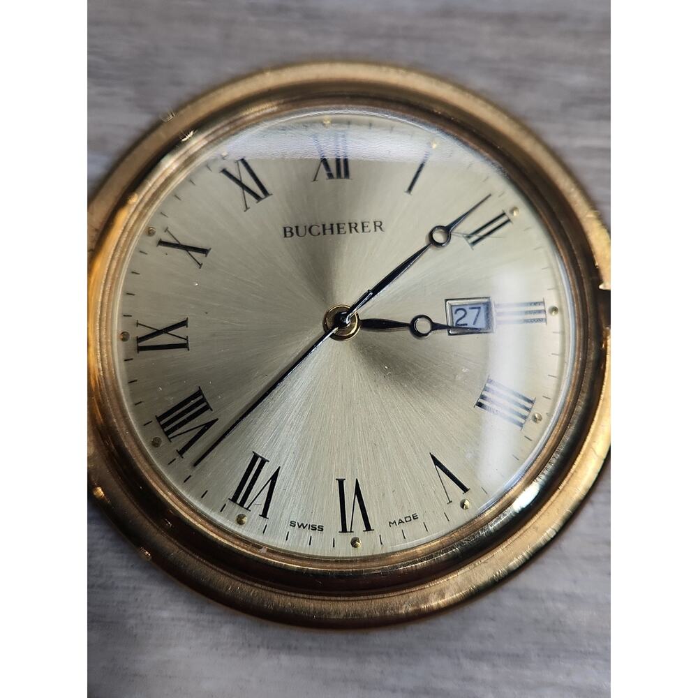 BUCHERER Vintage Quartz Pocket Watch Gold Tone 47mm SWISS MADE - Picture 2 of 8